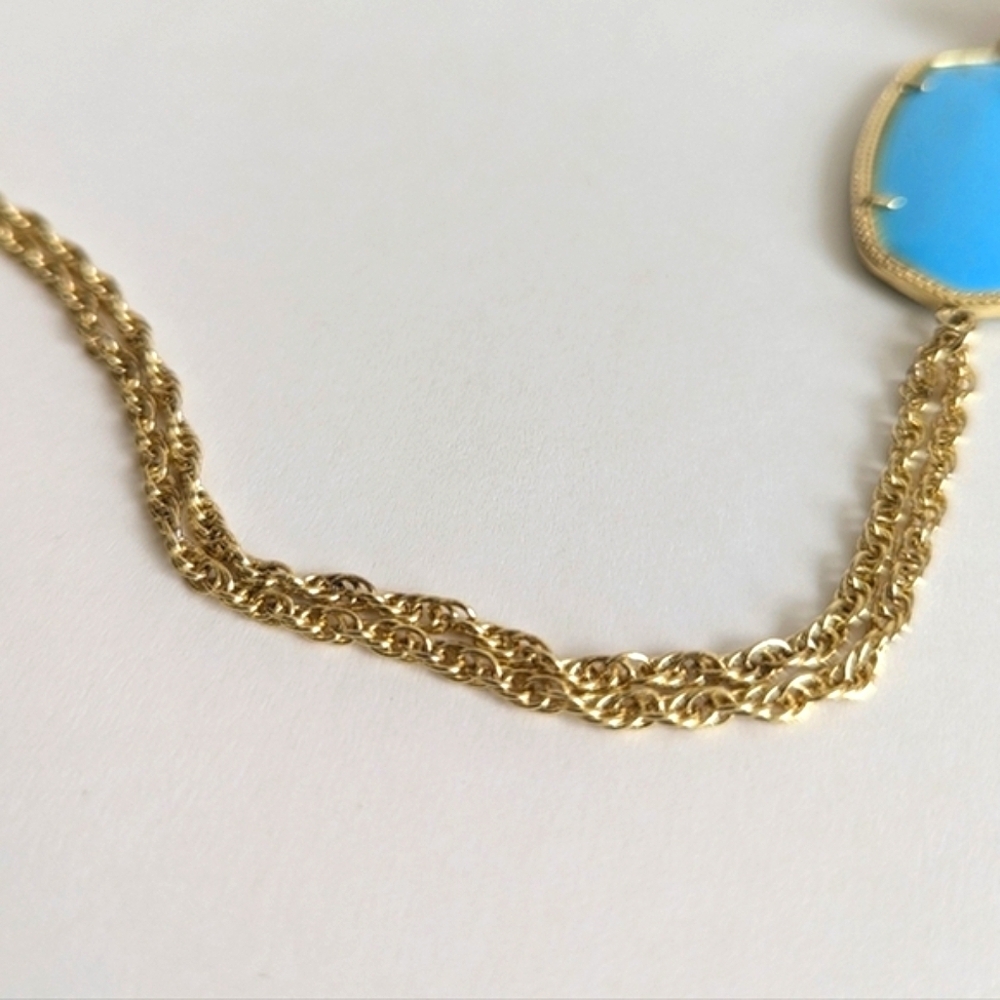 Kendra Scott Gold Necklace with Bright Turquoise Blue Pendant and Tassel - Picture 6 of 10